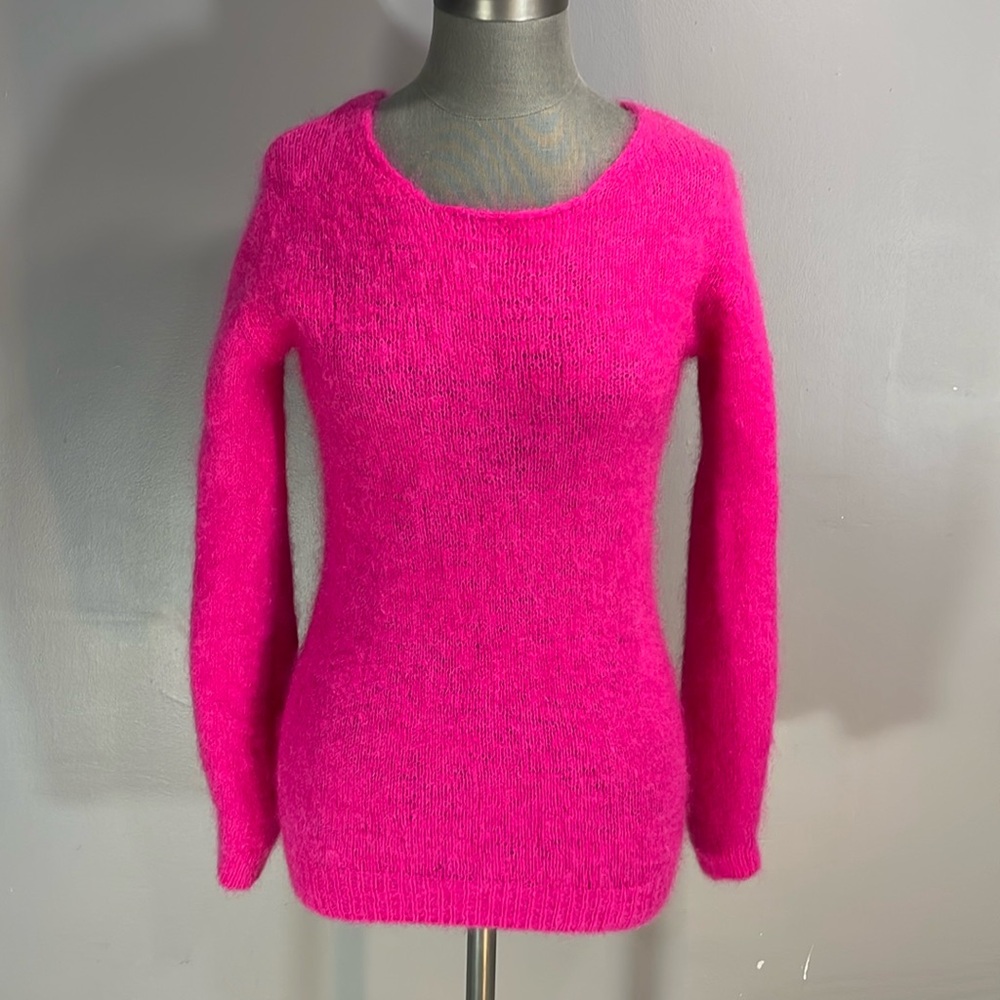 Gorgeous hot pink mohair, wool and nylon sweater made in Italy excellent quality